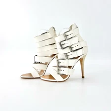 Giuseppe Zanotti Strappy Buckle White Leather Heeled Sandals 37