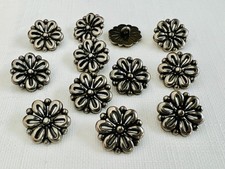 10 Vintage Daisy Flower Metal Shank Buttons 20mm Antiqued Silver Pewter