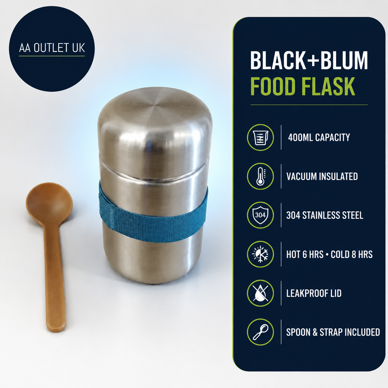 Black Blum Food Flask Vacuum Insulated 304 Stainless Steel Food Container 400ml