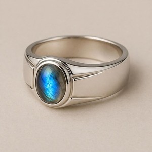 Authentic Labradorite Signet Ring 925 Sterling Silver Ring Mens Promise Ring Gift For Him
