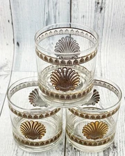 Georges Briard Signed Mid-Century 22-K Gold Sea Shell Rock Glasses Set of 3 HTF