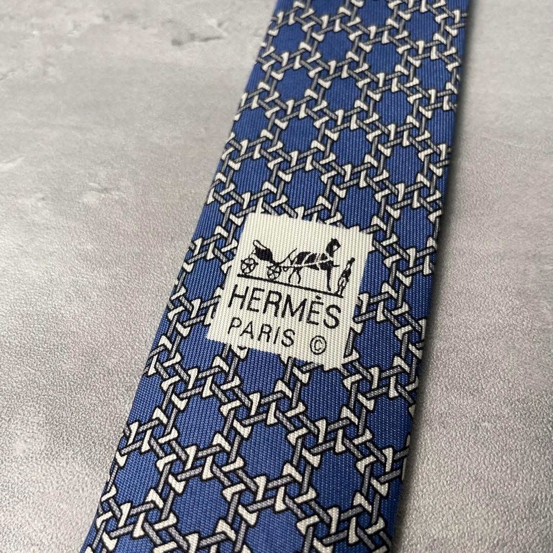 Hermes HERMES Hexagonal Dot Pattern Chain Tie Blue - image 8