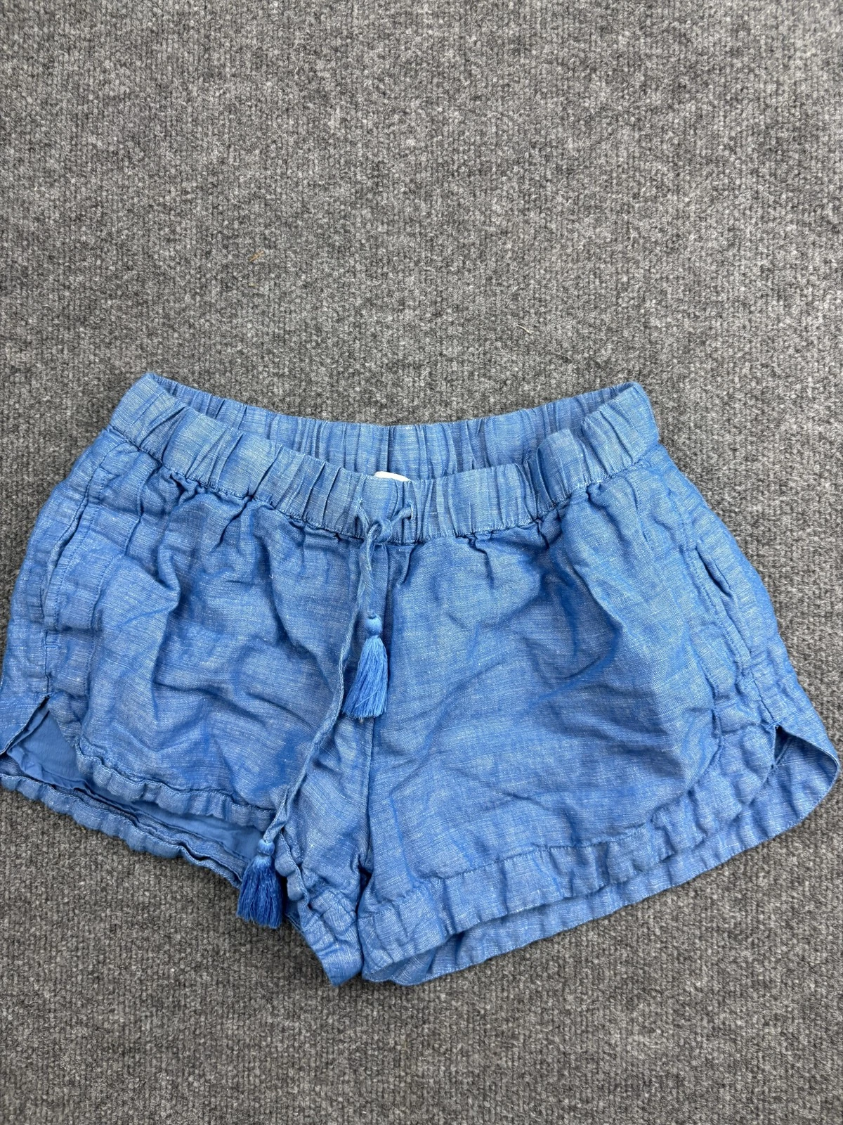 Vineyard Vines Shorts Womens Small Blue Linen Cotton Tassel Drawstring Casual
