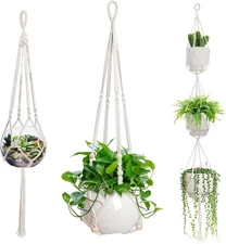 3 PCS Macrame Plant Hanger Indoor Hanging Planter Basket with Wood Beads Plants 