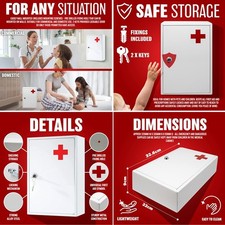 FIRST AID MEDICAL CABINET WALL MOUNTED MEDICINE BOX LOCKABLE WITH 2 KEYS HOME