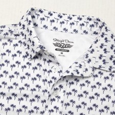 Straight Down Polo Shirt Mens M White Palm Tree Print Golf Performance Logo