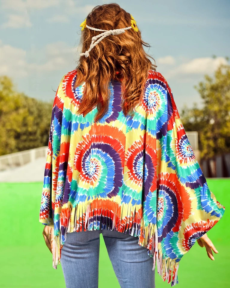 Conjunto de 5 piezas de accesorios de disfraz hippie años 60 70 trajes para mujer poncho tie dye... Foto 4 de 4