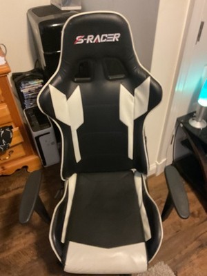 S-Racer Gaming Chair Black White Adjustable Armrests Geometric Home Office Used