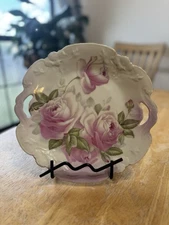 Z.S & Co Barvaria Roses Pink Gold Trimmed 9.75” Decorative Plate With Handles