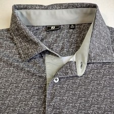 Footjoy Golf Pique Polo Shirt Mens XL Gray Course Doodle All Over Print Stretch