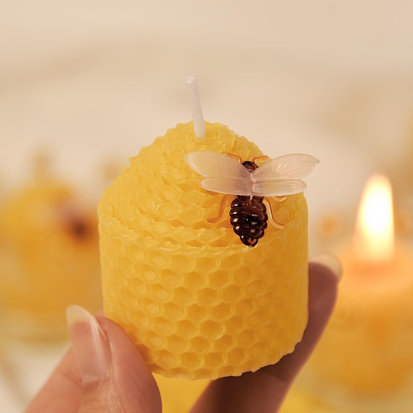Natural Beeswax Candles Small Bee Votive Yellow 6 Pcs for Home Decor