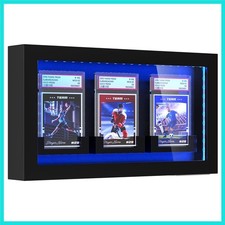 LED Lighted Wall Mount 3 Graded Sport Card Display Case for Baseball, Footbal...