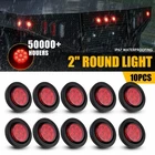10pcs 2in Inch Red Round Trailer 9 LED Marker Lights w/ Grommet for Truck RV DOT