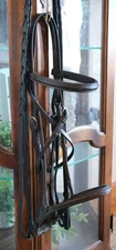 Collegiate Full Horse Raised Fancy Stitched Brown English Hunter Bridle + Reins