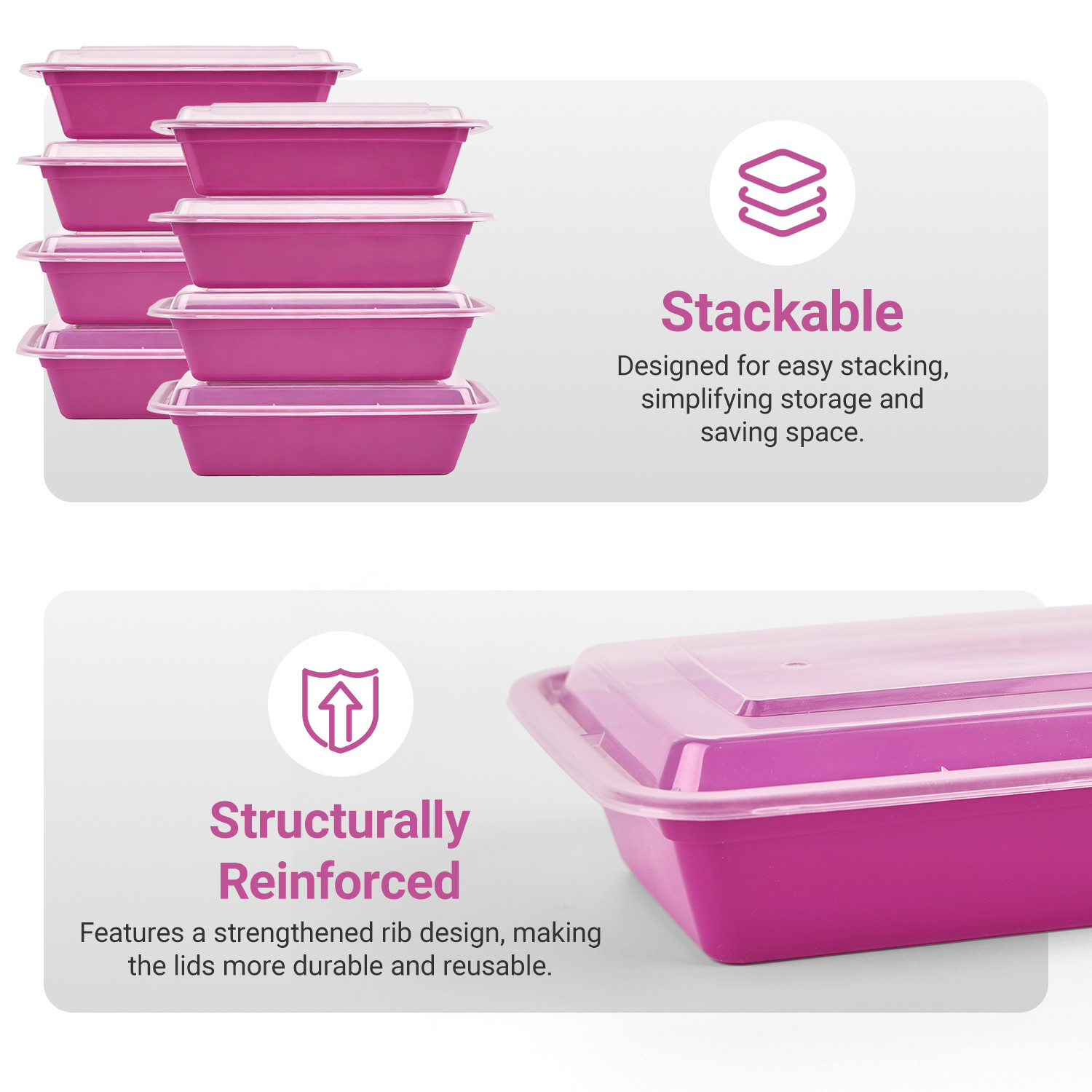 50 Pack 38oz Meal Prep Containers Reusable with Lids Freezer Dishwasher -Purple
