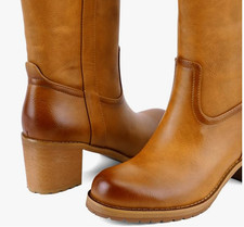 NIB Women's Pull On Chunky Block Heel Round Toe Knee High Boots, Size 8, Brown