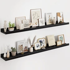 Floating Picture Ledge Shelves 55 Inch Solid Oak Wood Set of 2, Rustic Wall S...