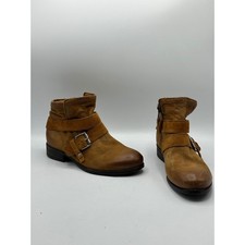 Miz Mooz Womens 37 Spencer Tan Leather Buckle Moto Ankle Boots  Made in Bosnia