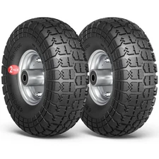 4.10/3.50-4 Tire Wheels Flat Free, 10" Heavy Duty Solid Replacement Tires wit...