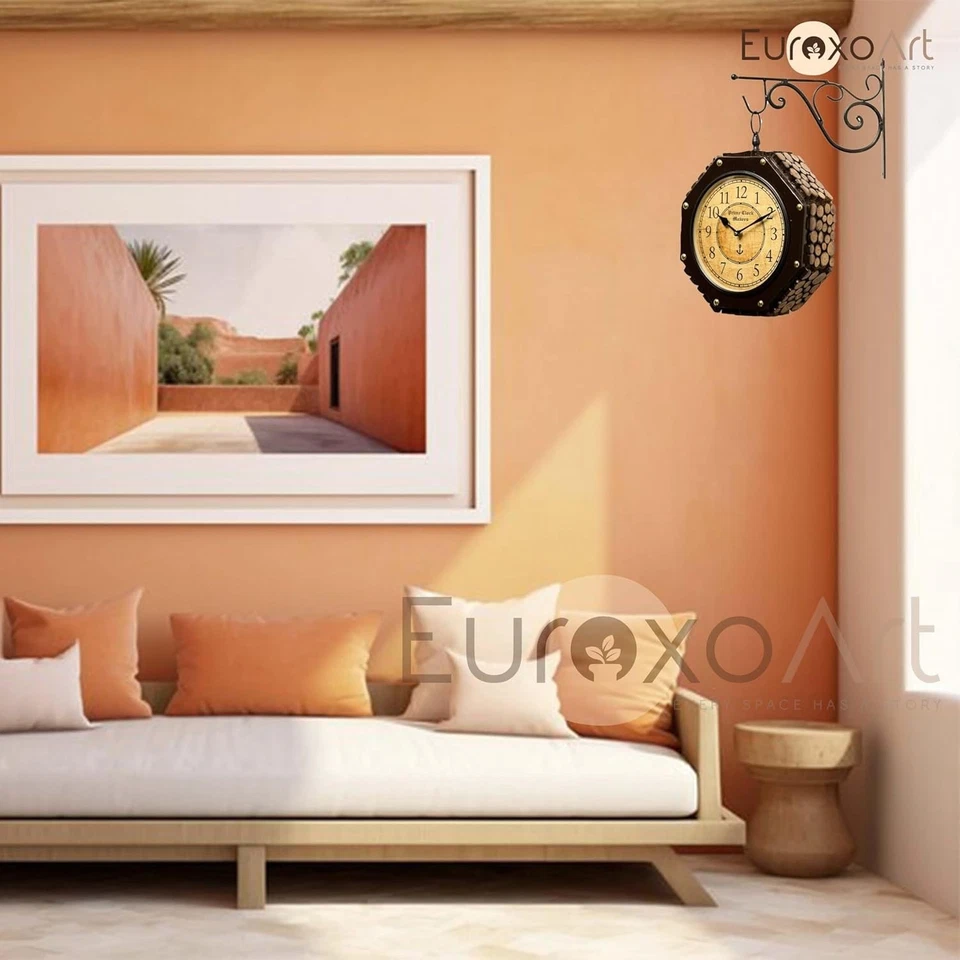 Double Sided Black 12"Inch Wall Clock Antique Style station Christmas Decor Gift - Image 4 of 4