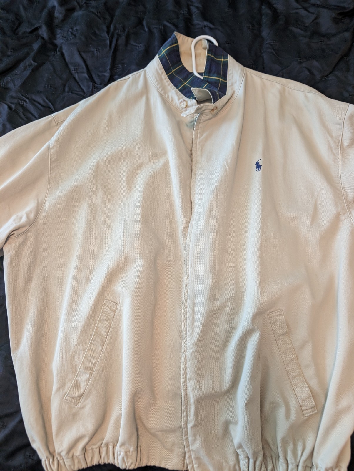 VTG Polo Ralph Lauren Beige Harrington Jacket USA Made XXXL Bomber Plaid Collar