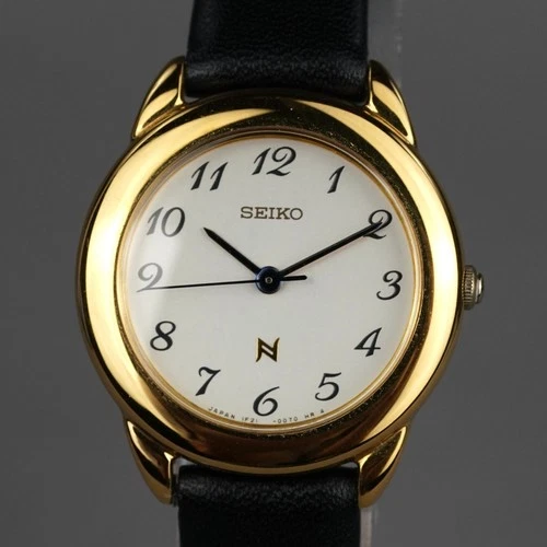 SEIKO Vintage 1F21-0BN0 Women's Watch Gold 26mm New Battery New Leather Band