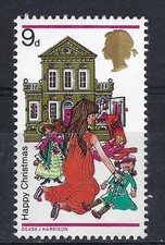 1968 XMAS 9d PINK & GREEN COLOUR SHIFT ERROR