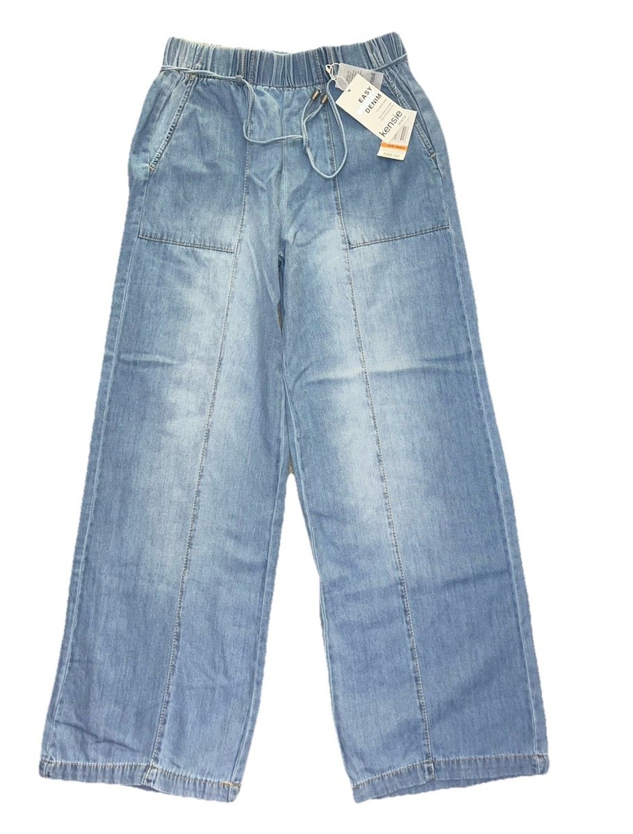 Kensie Jeans High Rise Wide Leg Drawstring Light Wash Denim Sz S