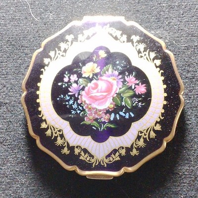 Stratton Made in England Floral Enamel Powder Compact Mirror
