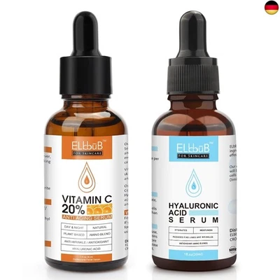 ELBBUB Gesichtspflege Serum Set mit Vitamin C Serum Hyaluron Serum - Gegen Falten,