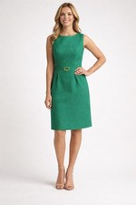 Tahari Arthur S. Levine Green Jacquard Sleeveless belted Sheath Dress Size 6 EUC