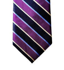 Hart Schaffner Marx Tie Necktie Purple Black Blue Silver Striped Silk Repp USA
