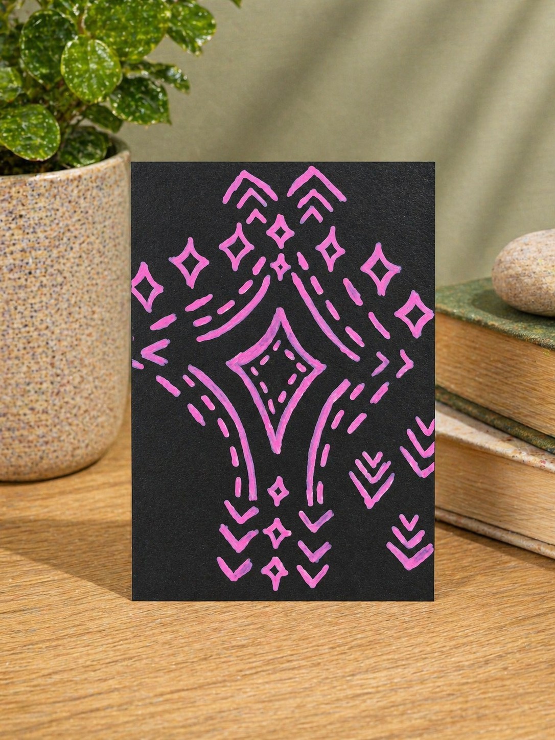 Abstract Drawing ACEO ORIGINAL Pink gel pen Black Paper mosscoveredveil