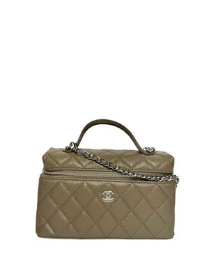 Chanel Quilted Caviar Slim Vanity Top Handle With Chain Dark Beige