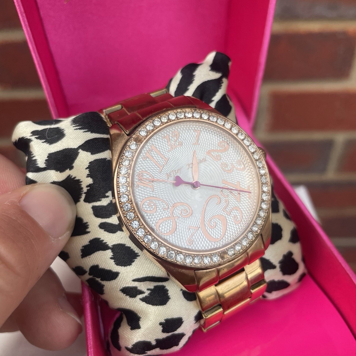 Betsey Johnson Crystal Penguin Watch Rose Gold Glitter Strap NWT Betsey Johnson Womens Watch Gold Crystal Bezel Blue Strap  main image 4