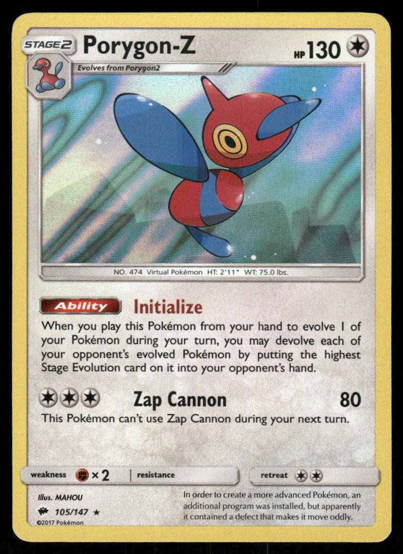 2017 Pokemon Porygon-Z Holo Rare Burning Shadows 105/147 Holo HP