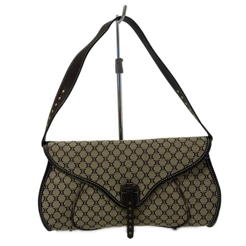 Auth CELINE Macadam - Beige Dark Brown Jacquard Leather Handbag