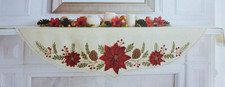 CYNTHIA ROWLEY Red Poinsettia MANTEL SCARF Holly Pine Festive Christmas 25"x 84"
