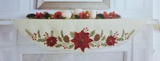 CYNTHIA ROWLEY Red Poinsettia MANTEL SCARF Holly Pine Festive Christmas 25"x 84"