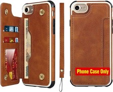Khaki Wallet Case for iPhone SE 2022 /SE 2020 /7/8/6/6s with Card Slots Strap