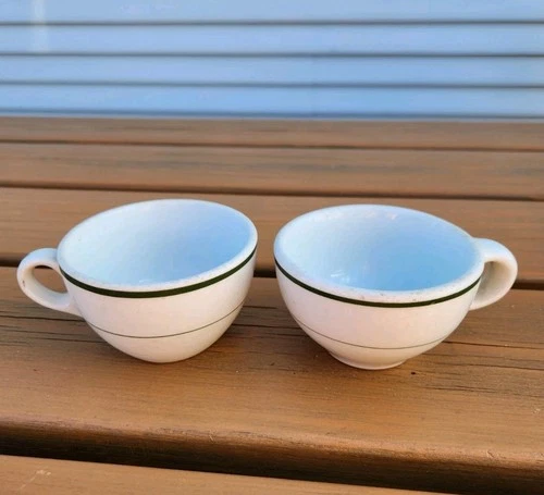  2 Vintage McNicol China Restaurant Ware Coffee Mug Cup White Green Stripe