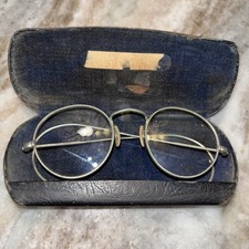 Antique Round Silver Tone Framed Youth Spectacles Prescription W/ Case