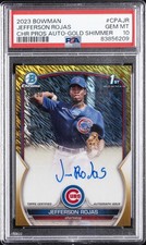 2023 BOWMAN CHROME PROSPECT AUTOS GOLD SHIMMER JEFFERSON ROJAS 32/50 PSA 10 AUTO