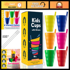Set of 6 Toddler Cups with Straws - 10oz Stackable BPA-Free Drink Tumblers - Neo
