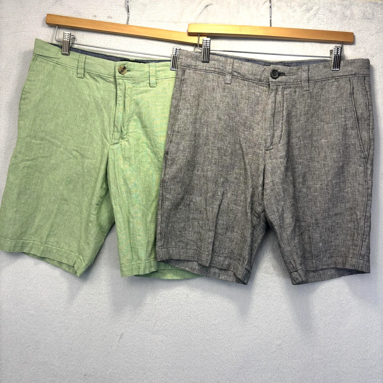 Lot of 2 Banana Republic Aiden Shorts Mens 30 Linen Cotton Chino Green Gray