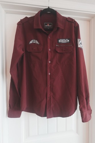 Airwalk Burgundy Utility Shirt Medium Patchwork Military Skate Style - Picture 6 of 13