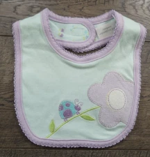Baby Girl First Moments Purple Trim Flower Ladybug Baby Bib