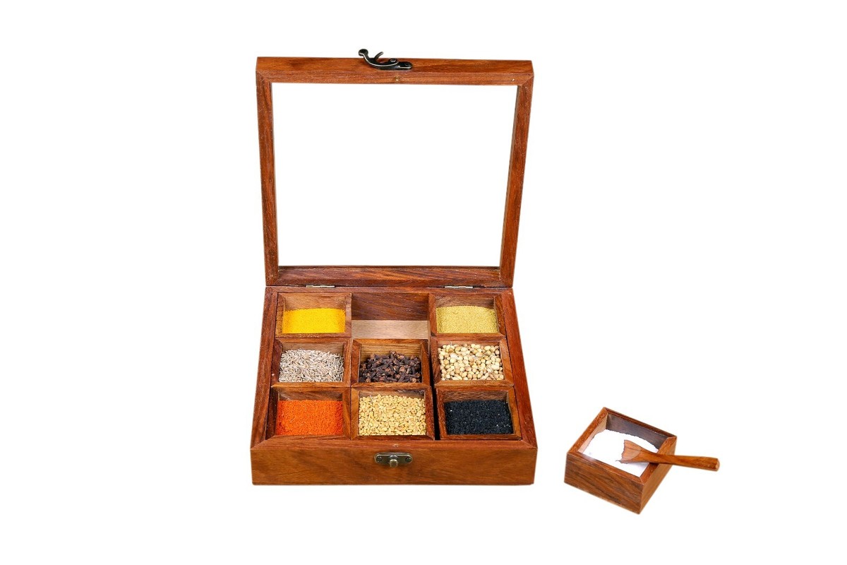 Namak Dani Masala Box Kitchen Handmade Wooden Spice Box Kitchen