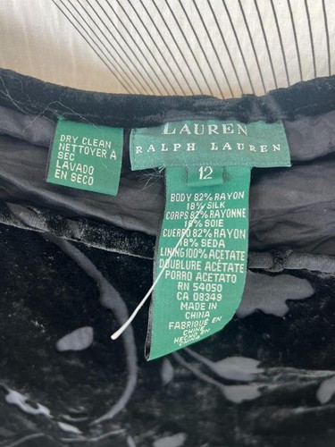VINTAGE LAUREN BY RALPH LAUREN BLACK FLORAL FLOCKED VELVET MIDI SKIRT SIZE 12 - Picture 3 of 7