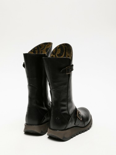 Fly London Mes 2 Womens Black Mid-Calf Zipped Wedge Leather Boots - Picture 4 of 5